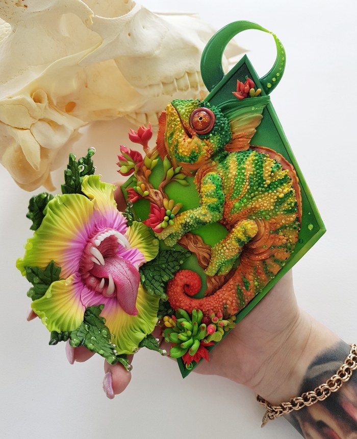 Green fauna made of polymer clay! - My, Polymer clay, Needlework without process, Animals, Creation, Idea