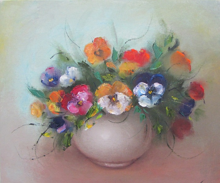 Pansies - My, Beginner artist, Flowers, Oil painting, Pansies, Creation, Painting, Butter, Still life