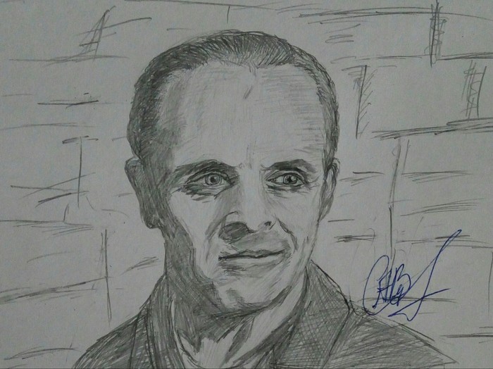 Anthony Hopkins as Hannibal Lecter - My, Pencil drawing, Anthony Hopkins, Hannibal Lecter, Silence of the Lambs, Sketch, Longpost