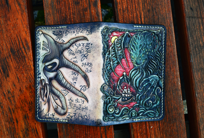 Passport cover - My, Howard Phillips Lovecraft, Cthulhu, Necronomicon, Leather, Embossing on leather, Cover, Longpost