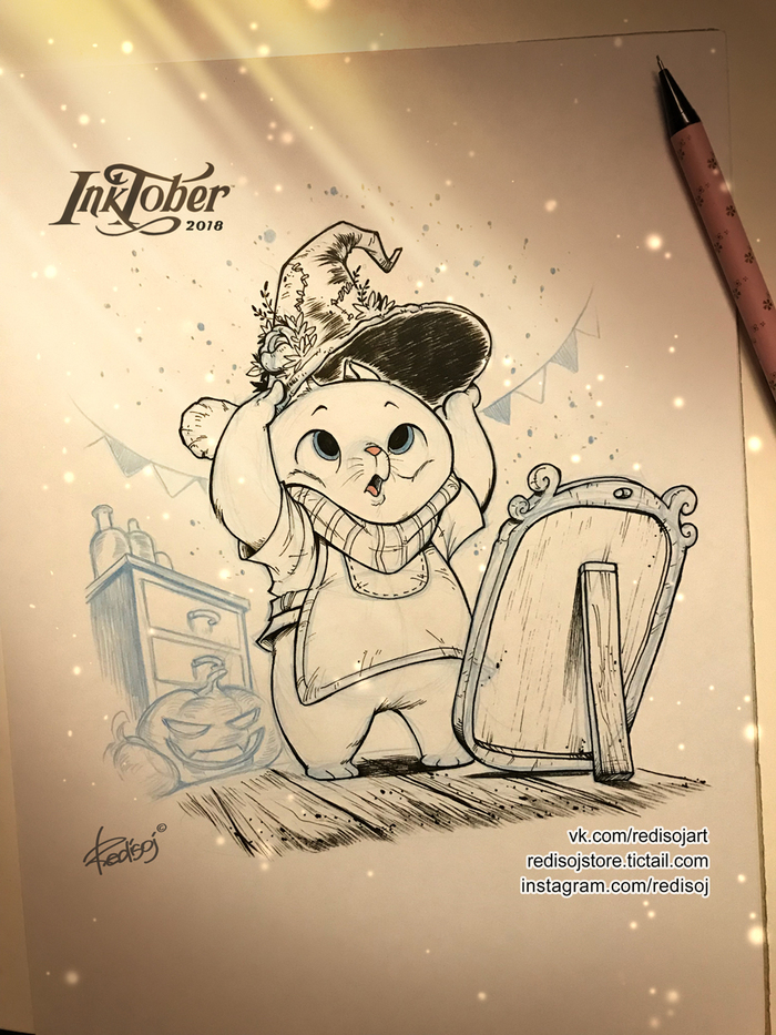 InkTober 2018 №18 - My, Redisoj, Inktober, Inktober2018, Art, cat, Drawing, Images, Animals