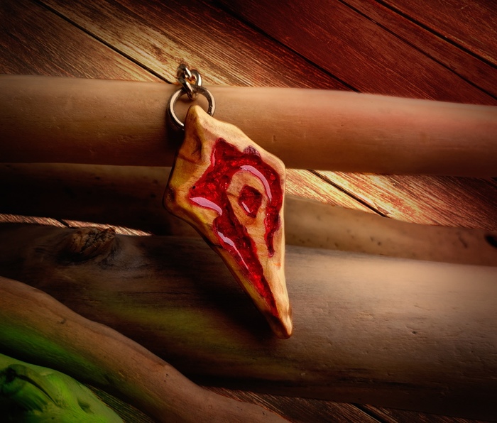 Keychain made of wood and resin (process) - My, Handmade, Wood products, Warcraft, World of warcraft, Needlework with process, Longpost