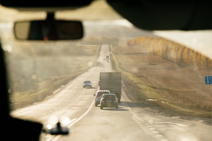 Autumn, road, golden hour - My, Road, Autumn, Sunset