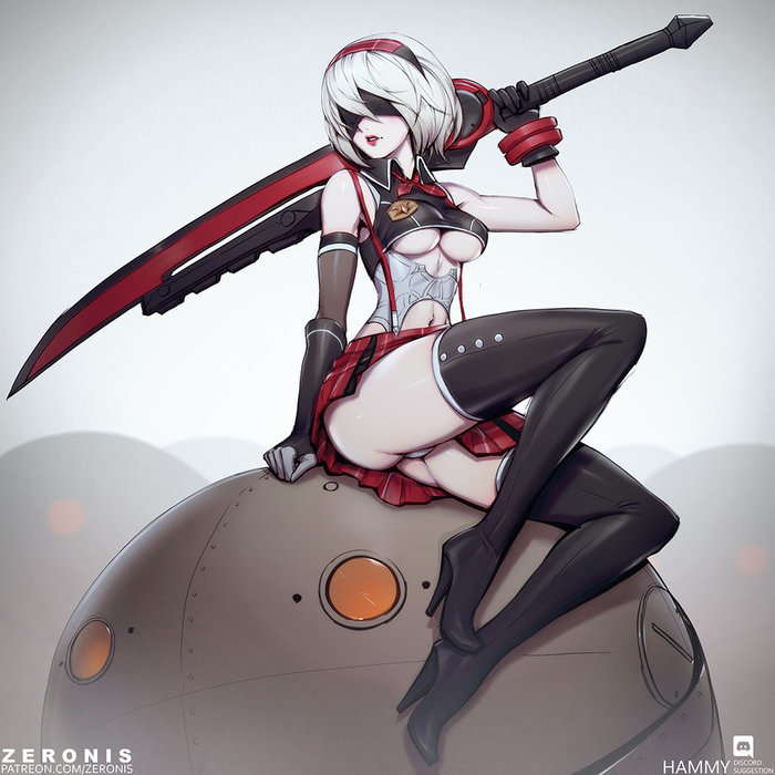 2B Art - NSFW, NIER Automata, 2b NIER, Yorha unit No 2 type B, God Eater, Кроссовер, Anime Art, Арт, Компьютерные игры