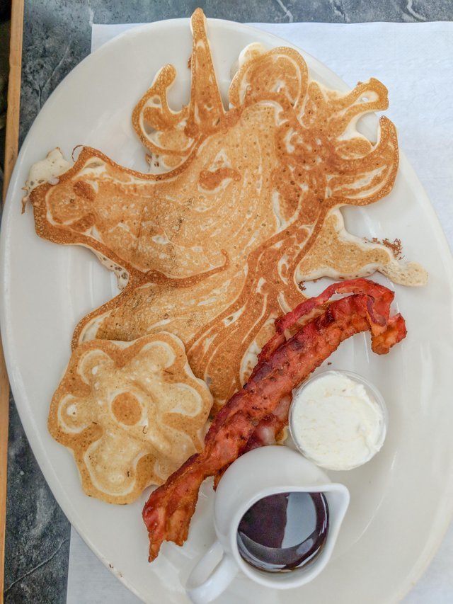 The guy asked for a pancake with a unicorn in a local eatery. - Food, Eatery, Breakfast, Reddit