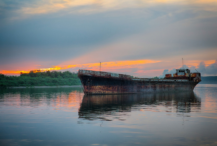 Закат железного работяги - Моё, Корабль, Фотография, Закат, HDR