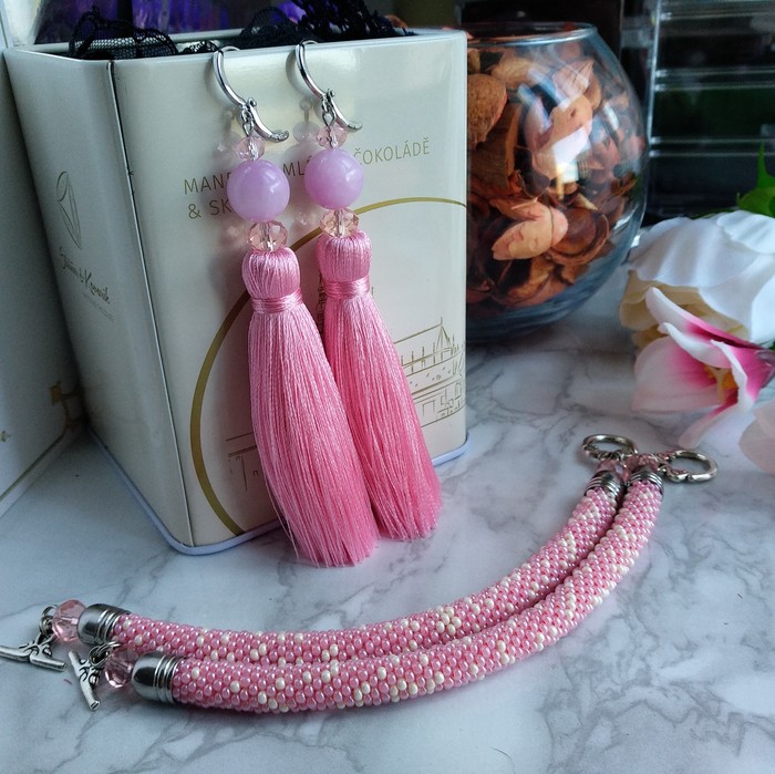 pink mimimi - My, Handmade, Decoration, Handmade decorations, Bead jewelery, Beads, Earrings, , Longpost
