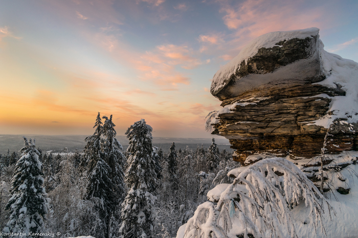 Winter in Stone Town - My, Perm Territory, Ural, Cold, Winter, Nature, Landscape, Sunset, The photo