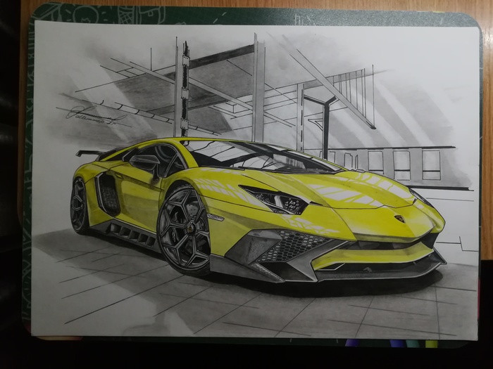 Lamborghini Aventador S, A3 - Моё, Авто, Рисунок, Рисунок карандашом