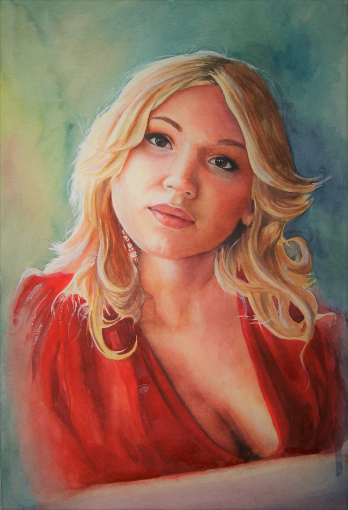 Portrait of a beautiful lady - Women, Female, Drawing, , Painting, Acrylic, Watercolor, Portrait by photo, Portrait, My