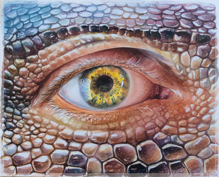 Very sharp eye. - My, Artkosh, Watercolor, Eyes, Drawing, Reptilians