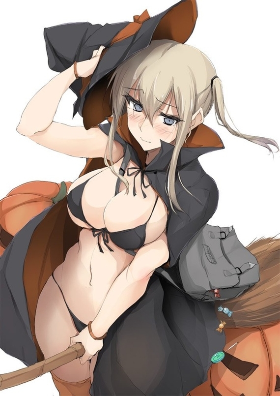 Graf Zeppelin - NSFW, Kantai collection, Graf Zeppelin, Etty, Boobs, Anime art, Halloween, Anime, Art