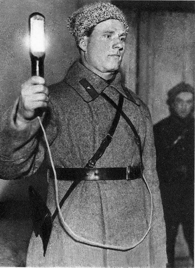 Police traffic controller with a new staff-lantern. - Soviet militia, 1932, Baton, Lamp, The photo