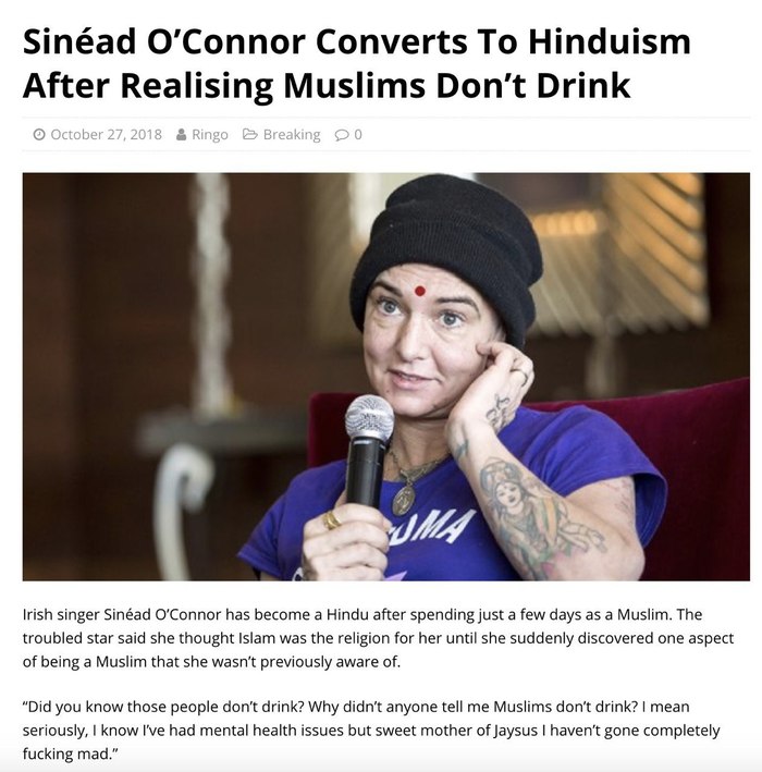 Choose Your Religion Carefully [Humor] - Sinead O'Connor, Sobriety, Islam, Hinduism, Irishman, Video, Fake, Humor