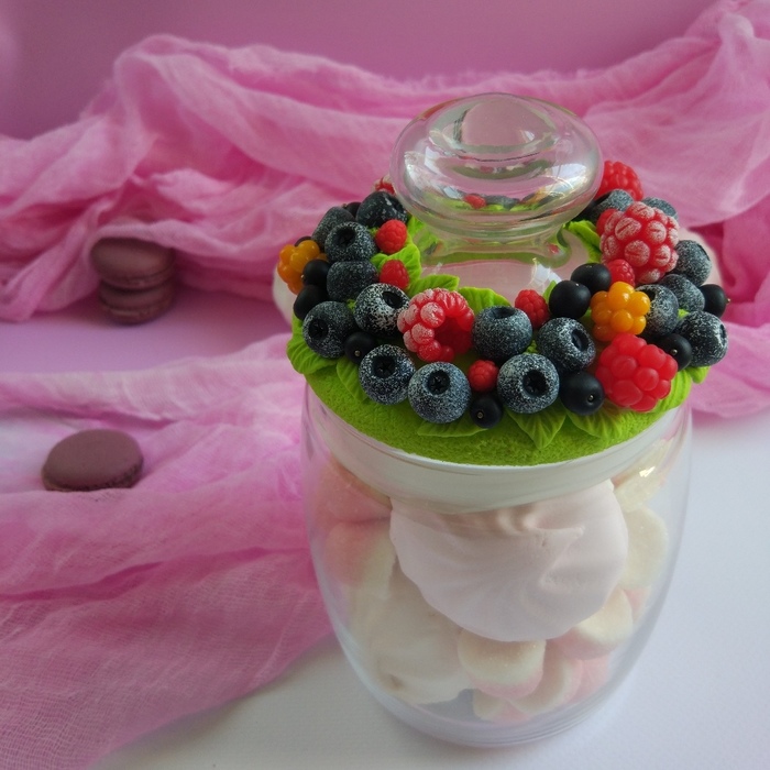 Sugar bowl or jar for sweets =) - My, Polymer clay, Berries, Handmade, Sugar bowl