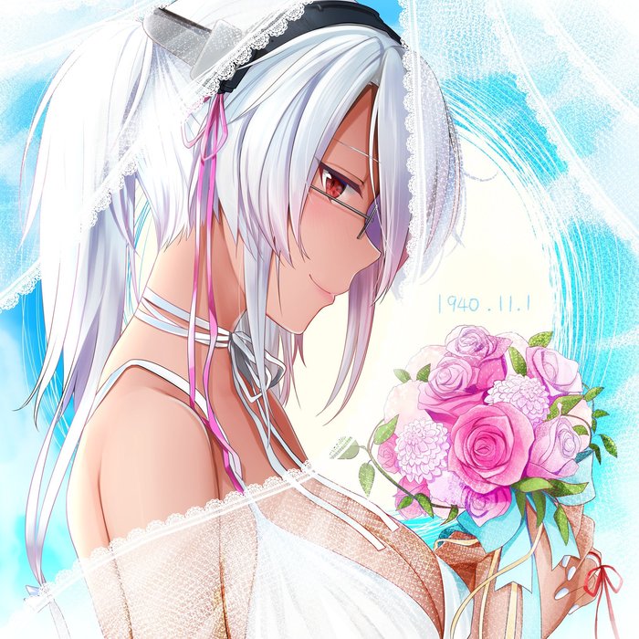 Musashi - Kantai collection, Musashi, Wedding Dress, Anime art, Anime, Art