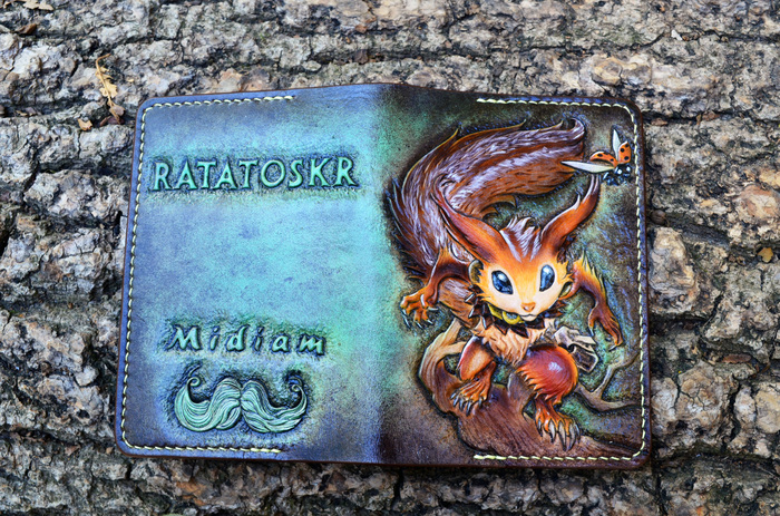 Ratatoskr. Passport cover. - My, Cover, Leather, Embossing on leather, , Smite, Longpost, League of legends, Gnar
