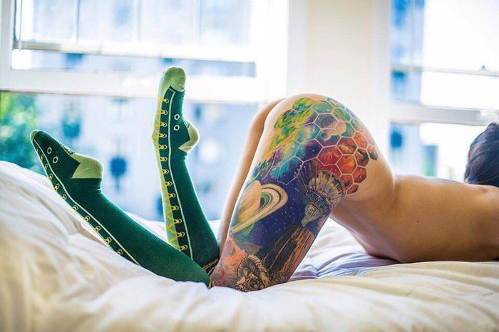 Tattoo - NSFW, Erotic, Girl with tattoo, Girls, Stockings, Fetishism