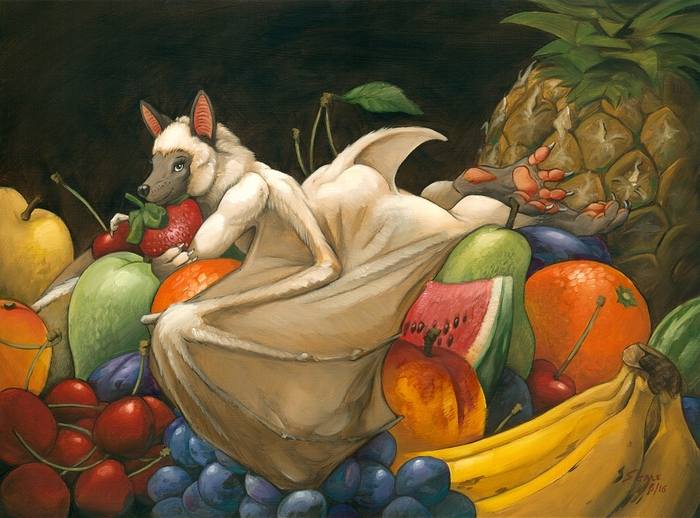 Fruit bath - Furry, Art, Anthro, Фрукты, Furry Bat, Scale