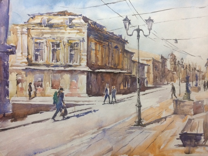 21546ug5kae - My, Watercolor, Cityscapes, Rostov-on-Don, Old Rostov, Street photography