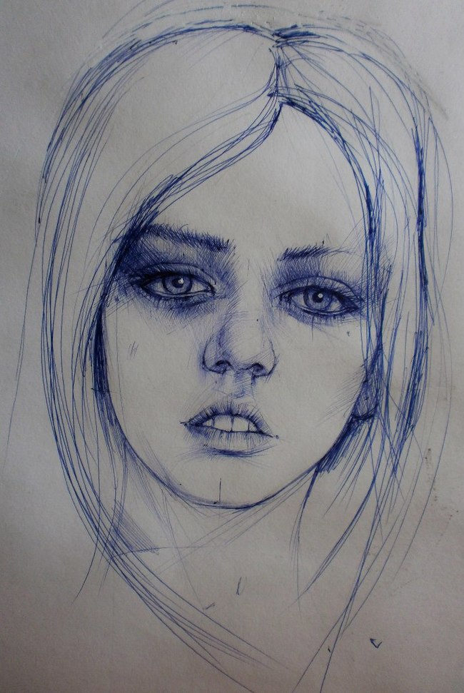 Drawing - My, Drawing, Portrait, Graphics, Pen drawing, Girls