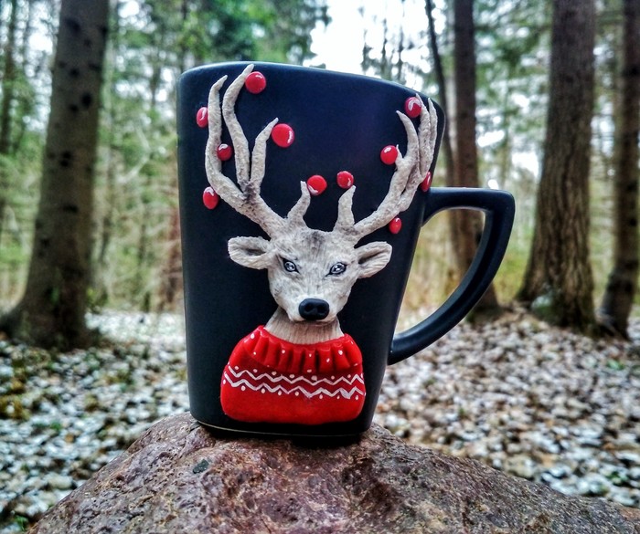 A holiday is coming to us .. brings fun and deliciously invigorating, holiday taste is always real! - My, Polymer clay, A cup, Mug with decor, Лепка, Decor