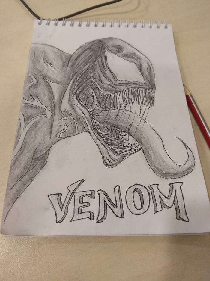 I tried :D - My, Venom, Drawing, Pencil drawing, Pencil, Fan art