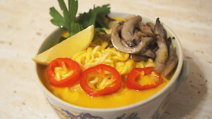 Thai pumpkin soup with noodles. Fifty shades bum pack. - My, Puree Soup, Preparation, , Doshirak, Ramen, Recipe, In Thai, Video