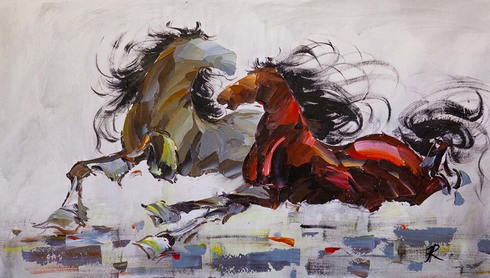 Jose Rodriguez Horses, oil on canvas - Horses, Horses, Painting, Painting, Art, Modern Art