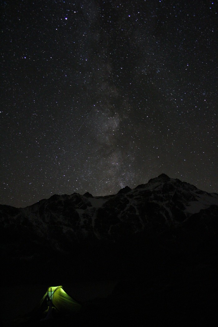 Night sky over lake Syltrankol - My, Elbrus, , Starry sky