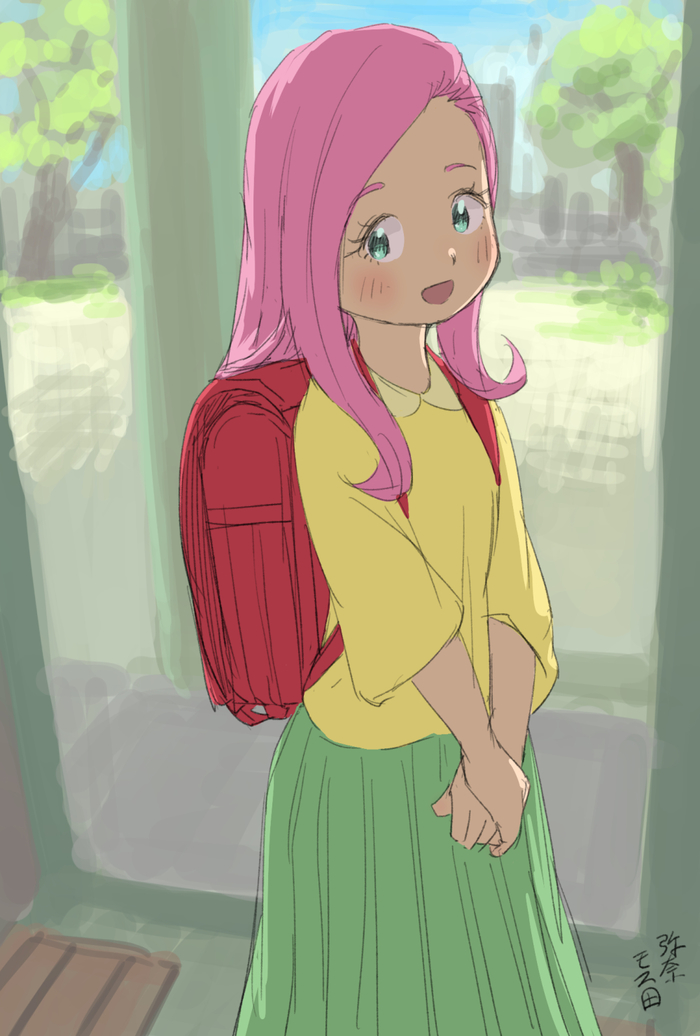Primary school student - My little pony, Humanization, Fluttershy, Yanamosuda, Loli, Anime art