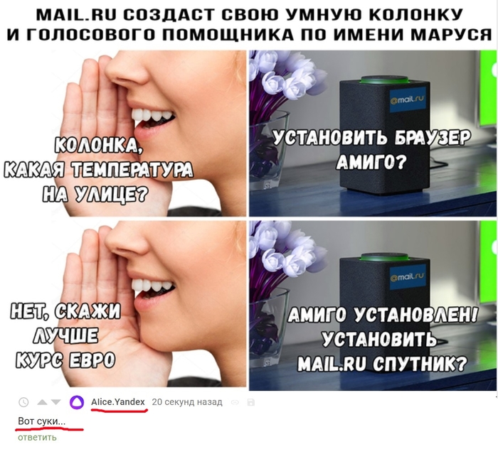 When you are no longer the only neural network in Russia and you are offended - Maroussia, Voice assistant, Comments on Peekaboo, Comments, Screenshot, Yandex Alice, Marusya - voice assistant