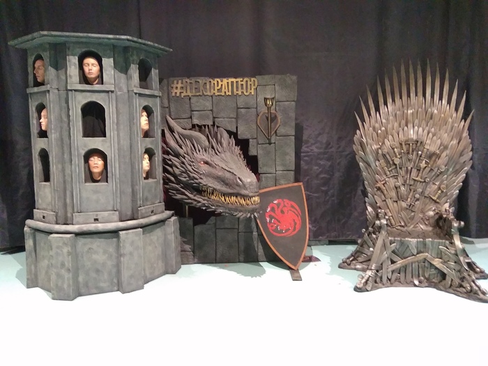 Our photo zone based on the Game of Thrones - My, Cosplay, Game of Thrones, The Dragon, Drogon, Longpost, Iron throne
