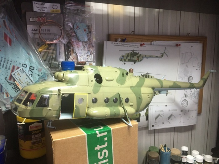 Mi-8 helicopter, process. - My, Prefabricated model, Stand modeling, , Helicopter, Mi-8, Longpost