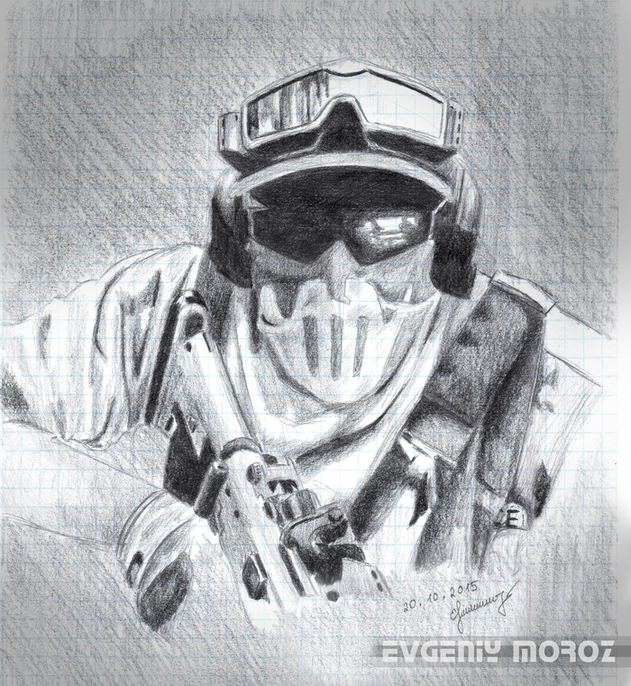 Future Soldier - My, Drawing, Ghost Recon, Pencil, Game art, Pencil drawing, Creation, The soldiers, Games, Tom Clancy’s Ghost Recon