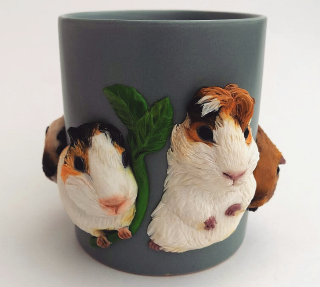 Mug with guinea pigs) - My, Handmade, Guinea pig, Polymer clay, With your own hands, Needlework, Needlework without process, Кружки, Longpost