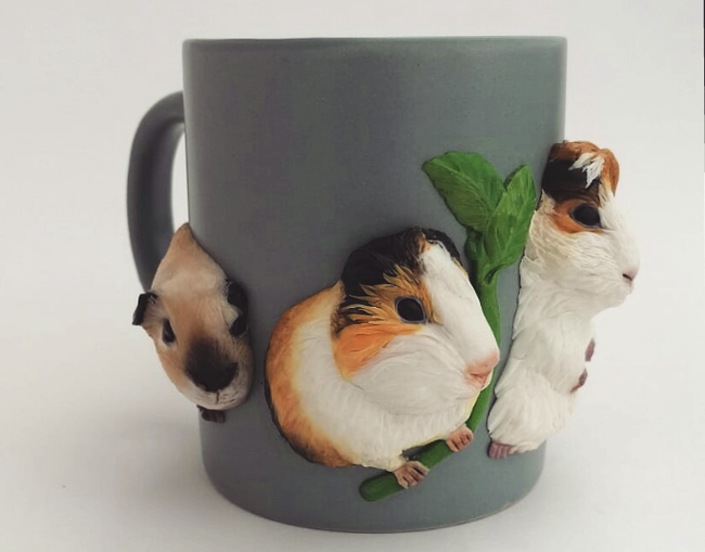 Mug with guinea pigs) - My, Handmade, Guinea pig, Polymer clay, With your own hands, Needlework, Needlework without process, Кружки, Longpost