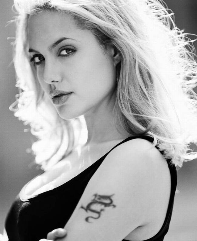 AJ - Angelina Jolie, PHOTOSESSION, Black and white, Old, Tattoo, Longpost