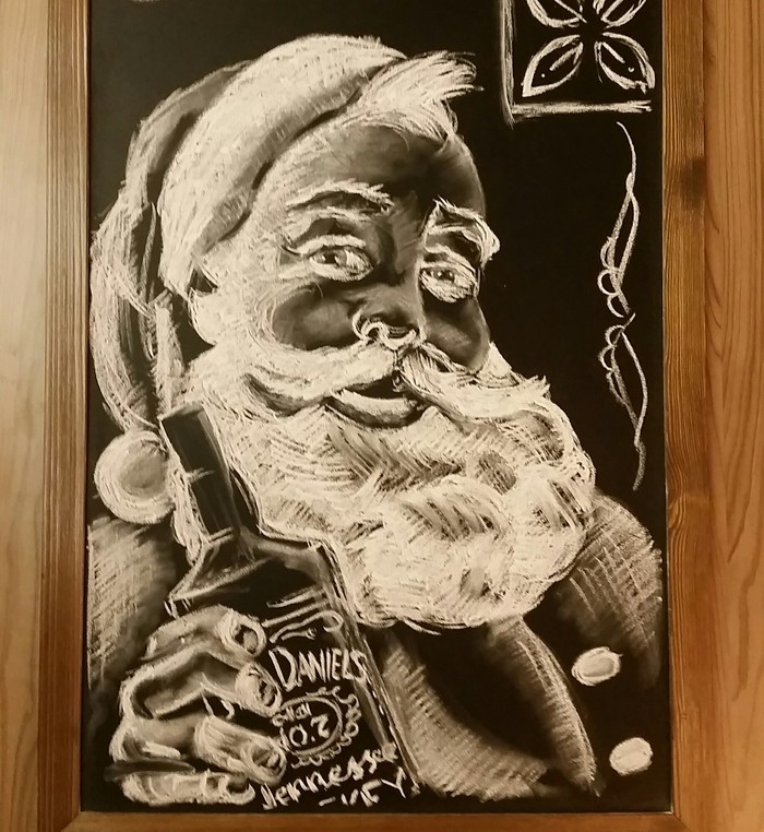 Chalk on a blackboard, for a bar - My, New Year, Drawing, Bad santa, Santa Claus, Chalk drawing, Jack daniels
