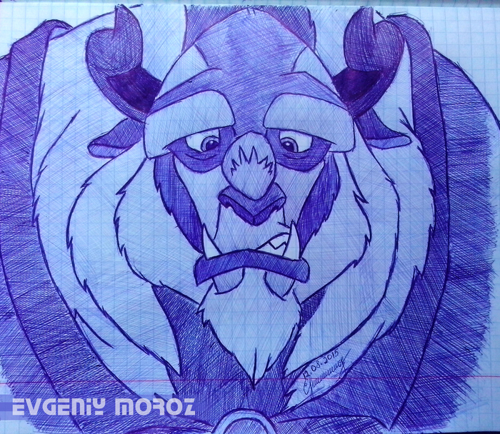 Monster - My, Drawing, The beauty and the Beast, Ball pen, Pen, Creation, Cartoons, Art, Pen drawing