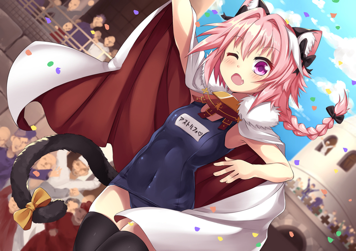 Astolfo. Shota. Swimsuit. Neko. - Its a trap!, Astolfo, Fate Apocrypha, Fate, Аниме, Anime Art, Anime Trap, Animal Ears