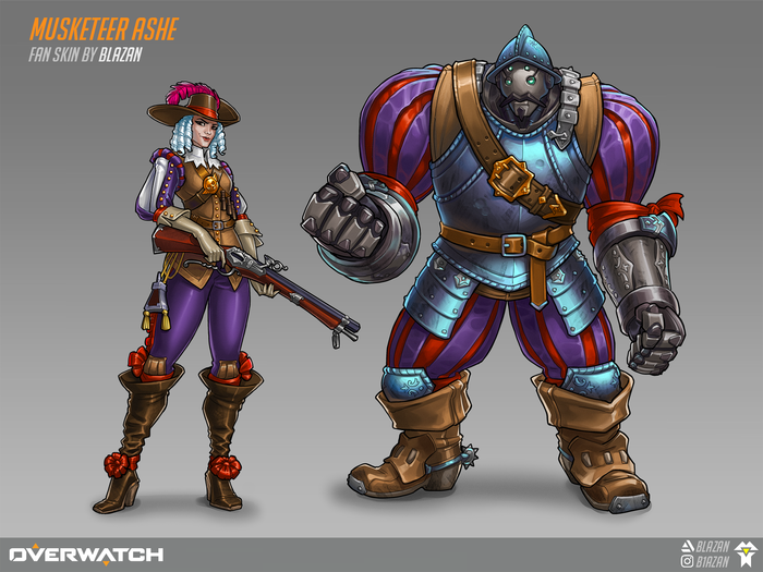 Musketeer Ashe (and Bob) fan skin , -, , , Blizzard, Overwatch, Ashe
