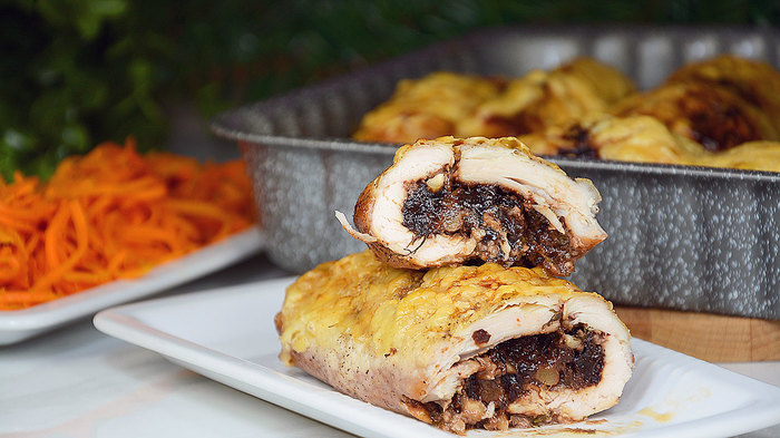 Chicken rolls with prunes and walnuts - My, Chicken rolls, Cooking, Recipe, Video recipe, Second courses, Chicken recipes, , Video, Longpost