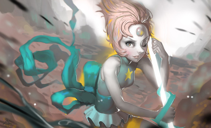 Pearl on the battlefield. - , Pearl, Steven universe, Art