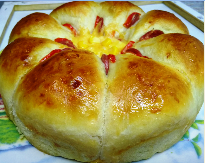 Cake flower from buns - My, Pie, Yeast dough pie, Video, Longpost