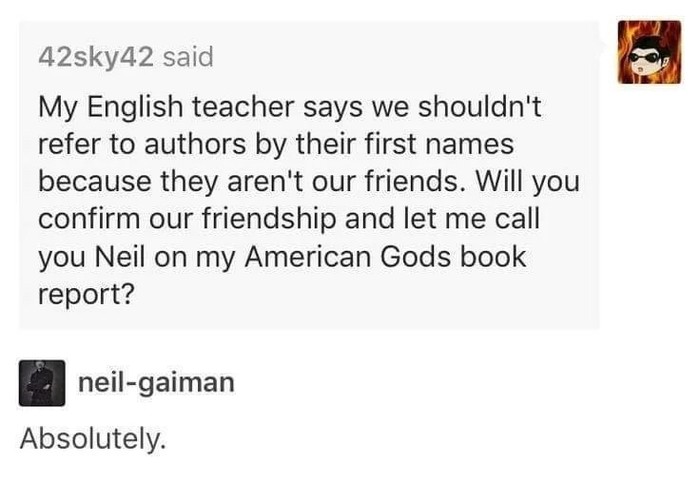 friendship - Neil Gaiman, American gods, Twitter, Screenshot