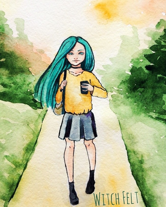 A little bit of my character - My, Drawing, Characters (edit), Girls, Longpost, Original character, Watercolor