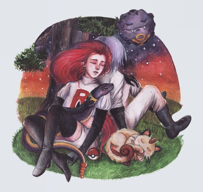 Jessie and James - My, Pokemon, Team R, Drawing, Fan art, Watercolor, Watercolor pencils, Relaxation, Anime
