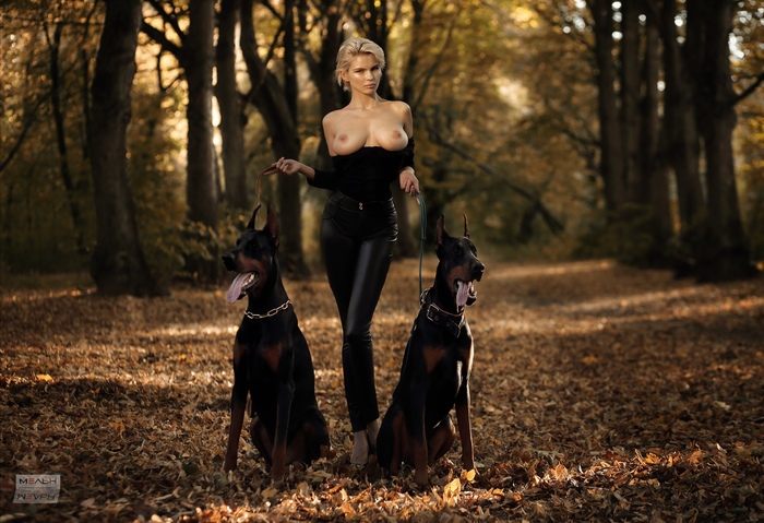 On a walk - NSFW, Strawberry, Erotic, Dogs and people, Doberman, Yulia Logacheva