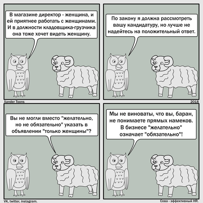 Сова - эффективный HR. №5: "Требуется желательно женщина".